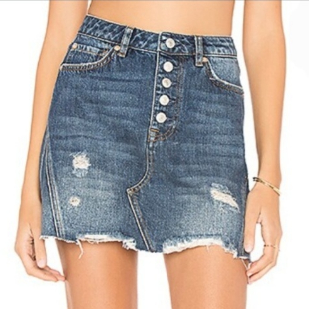 Free People We The Free Denim Jean Button Fly Mini Short Skirt Size 28 Revolve